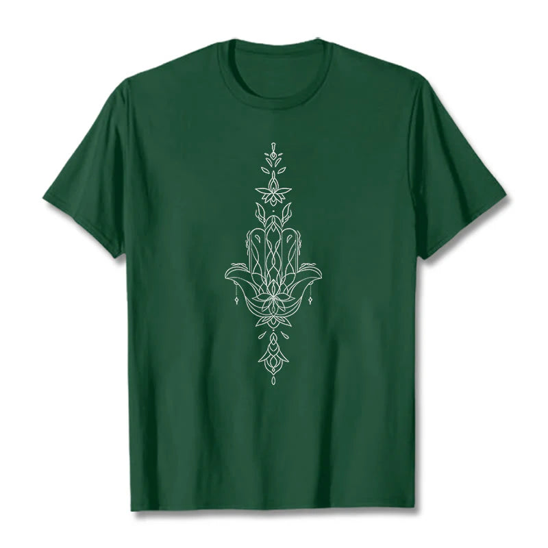 Buddha Stones Hamsa Hand Lotus Flower Pattern Tee T-shirt