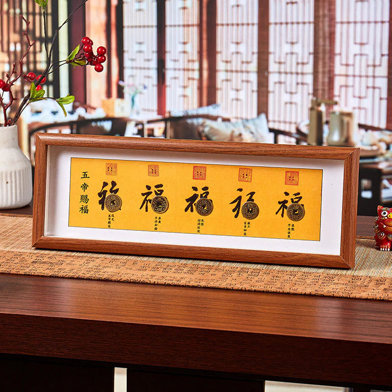 Buddha Stones Fu Character Five-Emperor Coins Lucky Fortune Photo Frame Ornament Home Decor