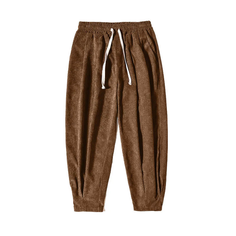 Buddha Stones Retro Men's Plain Fleece-Lined Corduroy Simple Design Harem Pants With Pockets