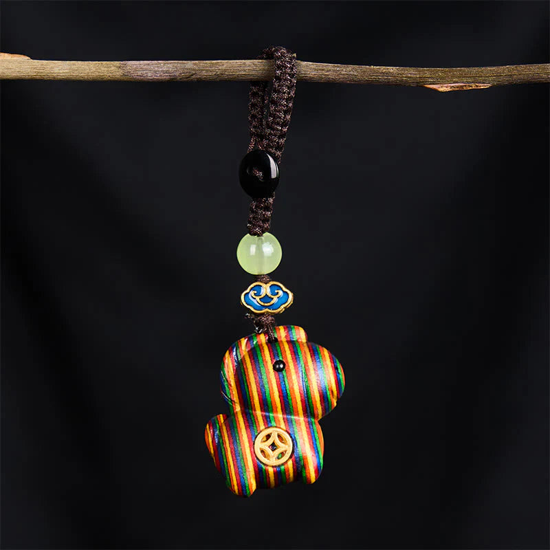 Buddha Stones Hoping You Have a Joyful Year Year of the Horse Rainbow Eucalyptus Small Leaf Red Sandalwood Key Chain Includes Gift Message Card