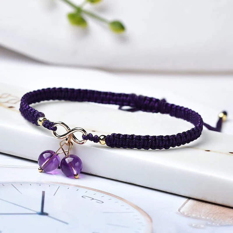 Buddha Stones Natural Strawberry Quartz Amethyst Green Phantom Bead Positive Bracelet