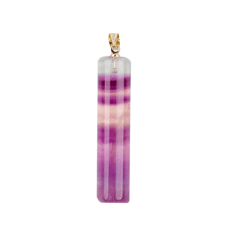 Buddha Stones Natural Colorful Fluorite Cylindrical Protection Necklace Pendant
