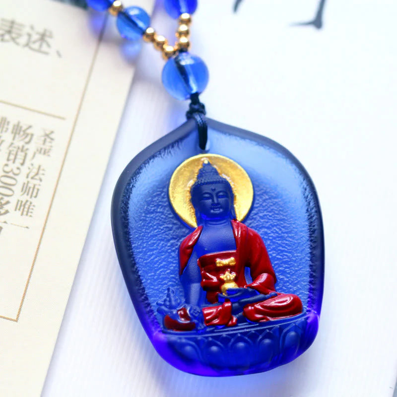 Buddha Stones Tibet Medicine Buddha Liuli Crystal Compassion Necklace Pendant (Extra 35% Off | USE CODE: FS35)