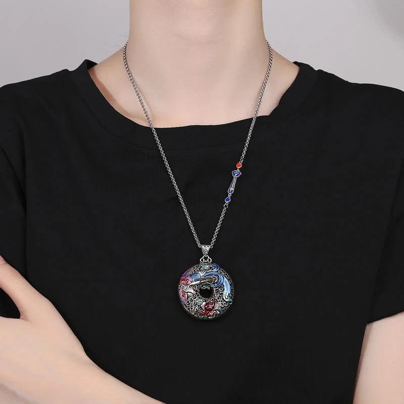 Buddha Stones Phoenix Peony Flower Luck Protection Necklace Pendant (Extra 30% Off | USE CODE: FS30)