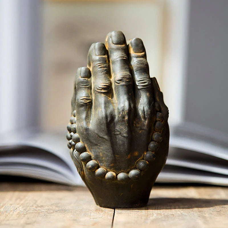 Buddha Stones Handmade Buddha Hand Namaste Iron Powder Rust Cast Resin Statue Decoration