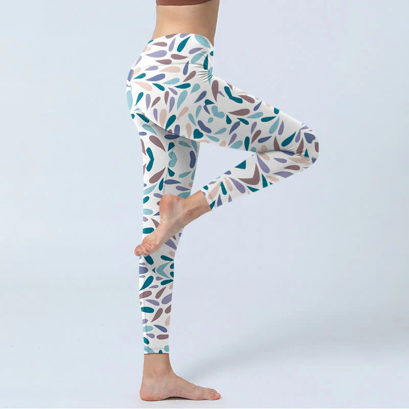 Buddha Stones White Multi Color Block Print Gym Leggings Women's Yoga Pants