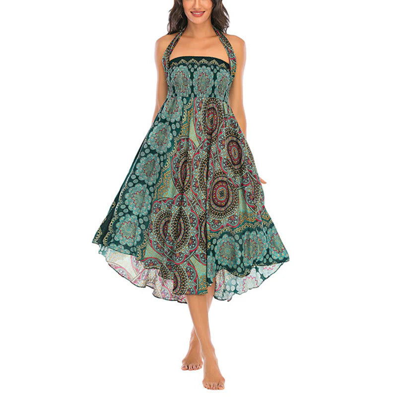 Buddha Stones Two Style Wear Bohemian Mandala Flower Lace-up Skirt Dress