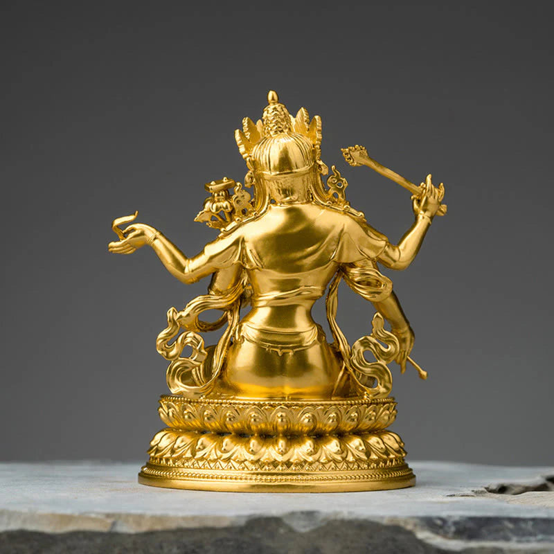Buddha Stones Four-armed Manjusri Bodhisattva Gold Figurine Compassion Serenity Copper Statue Home Decoration