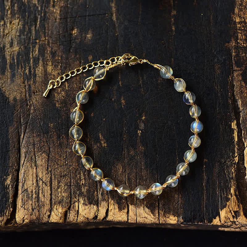 Buddha Stones Natural Moonstone 14K Gold Plated Healing Positive Bracelet