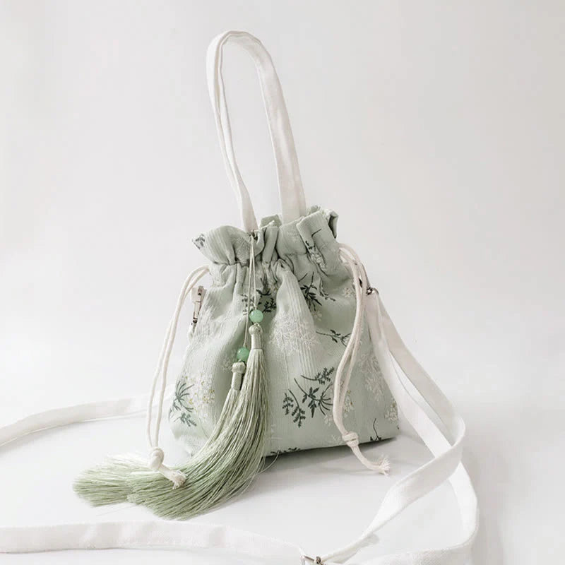 Buddha Stones White Flowers Green Leaves Canvas Tote Crossbody Bag Shoulder Bag Handbag