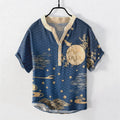 Buddha Stones Cotton Plum Blossom Full Moon Crane Emblem Men's Short Sleeve Half Button Shirt