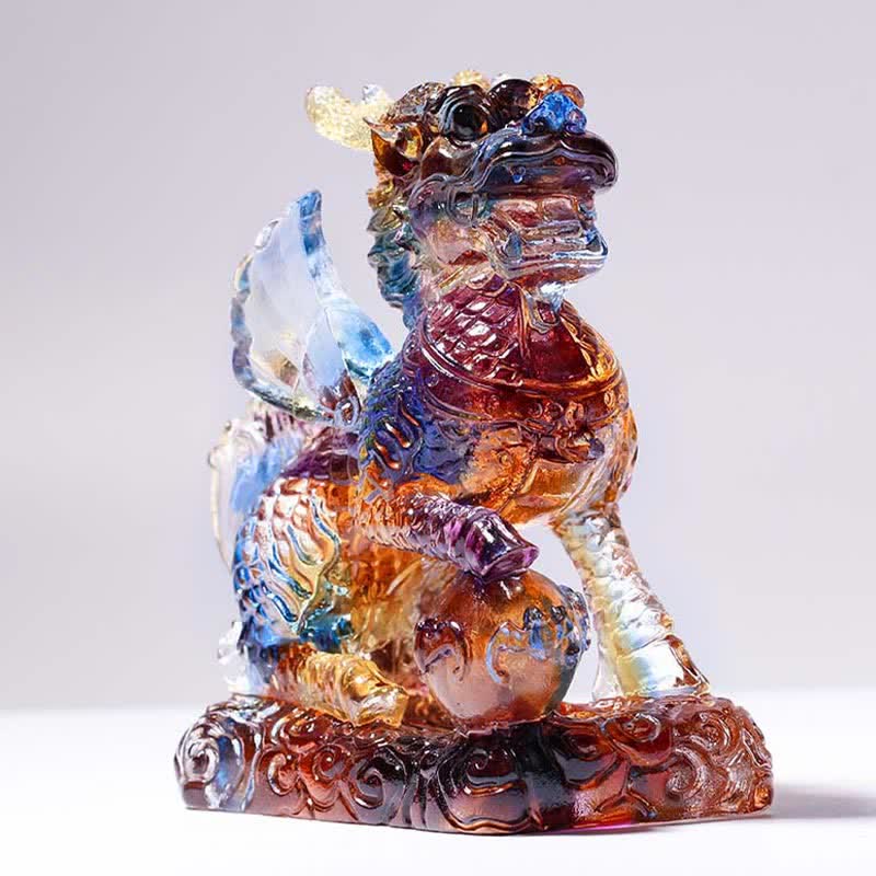Buddha Stones Feng Shui Kirin Handmade Liuli Crystal Art Piece Fortune Home Office Decoration