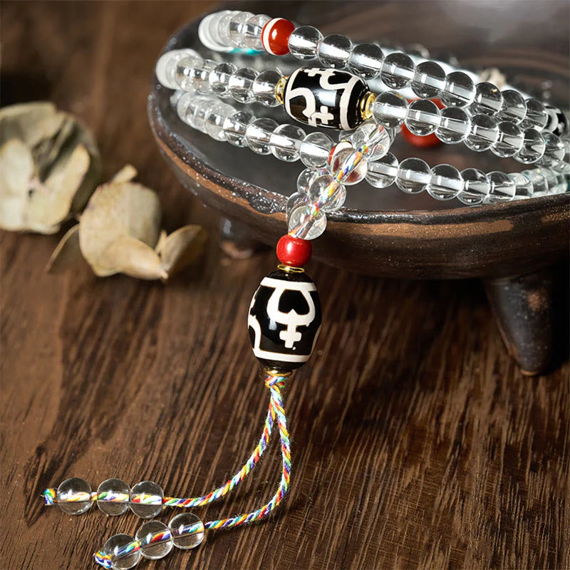 Buddha Stones 108 Beads Liuli Crystal Dzi Bead Agate Blessings Tassel Mala