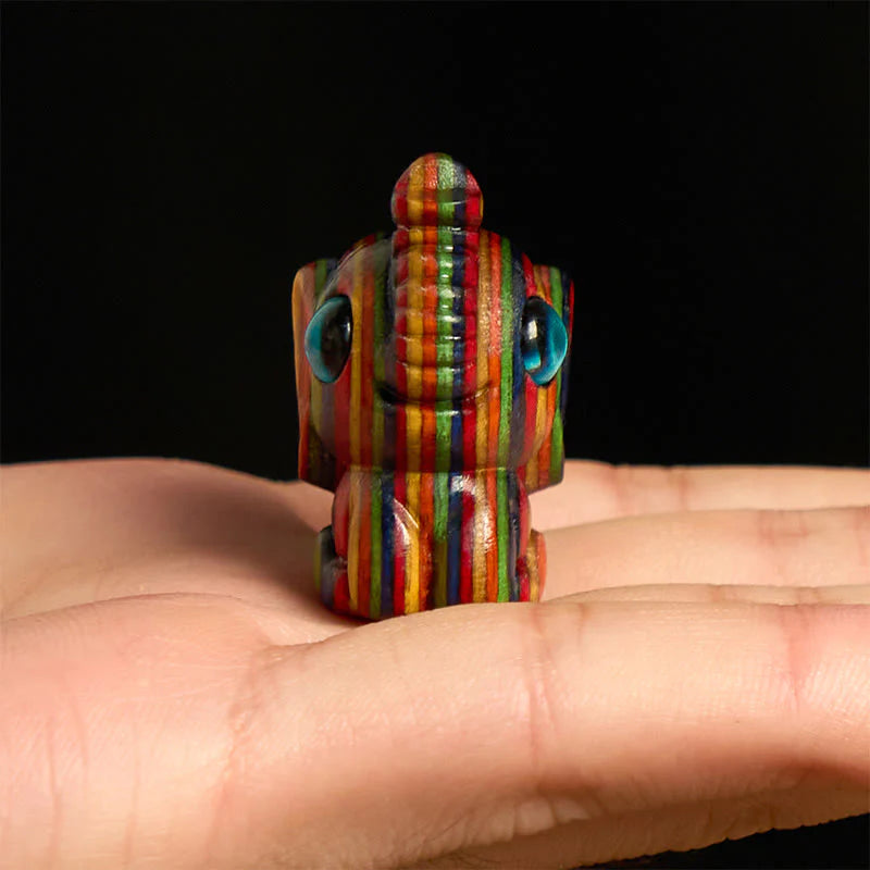 Buddha Stones 2Pcs Mini Rainbow Eucalyptus Elephant Carved Strength Decoration