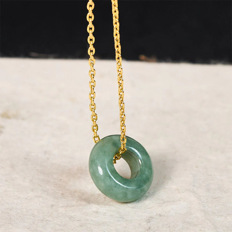 Buddha Stones Green Jade Peace Buckle Abacus Luck Necklace Pendant