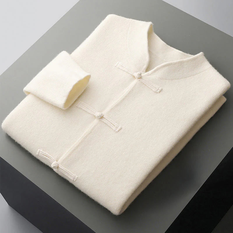 Buddha Stones Winter Solid Color Chinese Frog-Button Men's Wool Long Sleeve Sweater