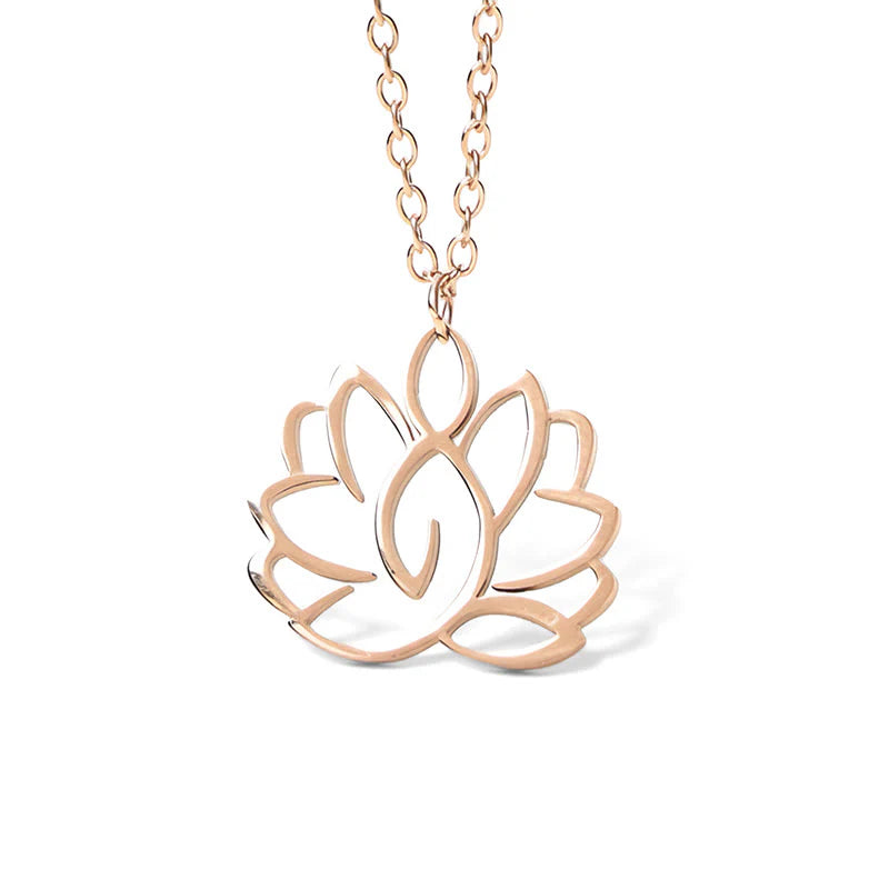 Buddha Stones Hollow Lotus Design Stainless Steel Enlightenment Necklace Pendant
