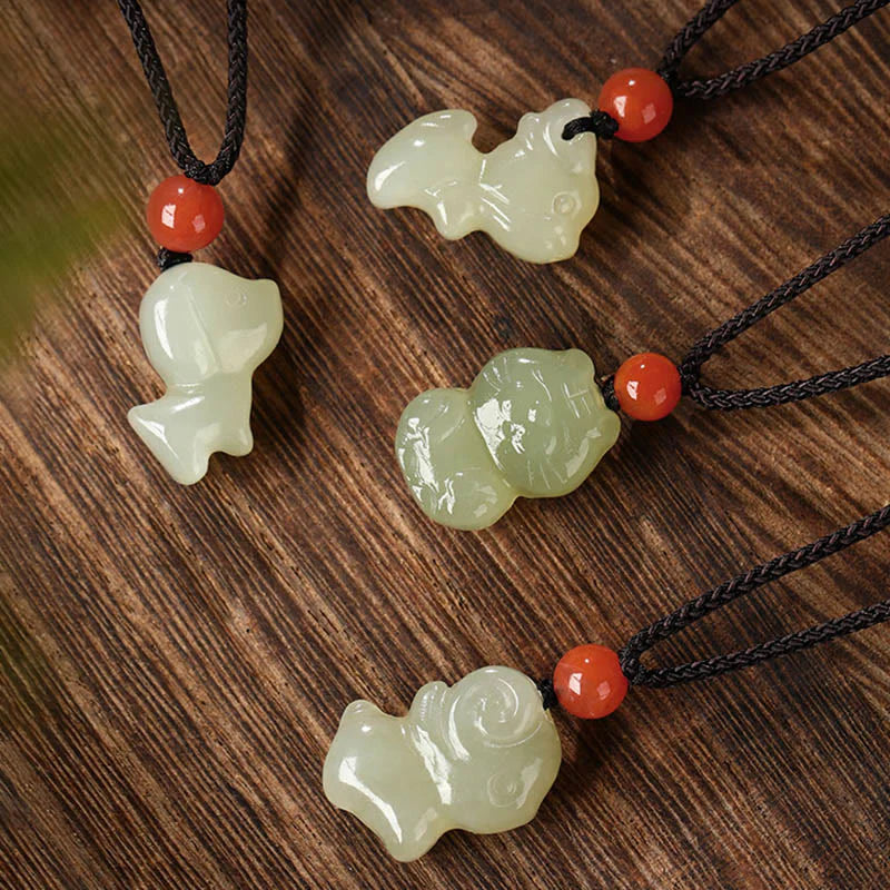 Buddha Stones Chinese Zodiac Year Of The Horse Jade South Red Agate Prosperity Necklace Pendants