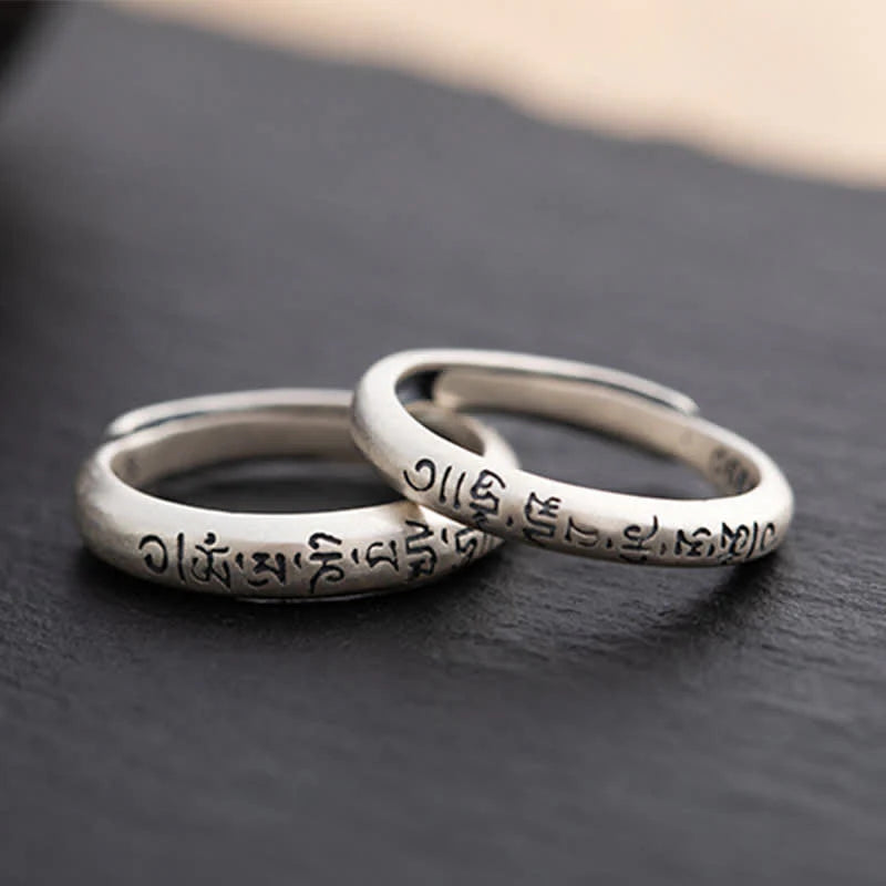 Buddha Stones 990 Sterling Silver Six True Words Om Mani Padme Hum Love Peace Ring (Extra 35% Off | USE CODE: FS35)