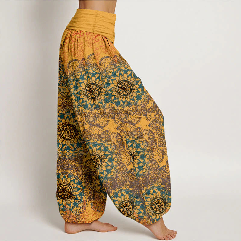 Buddha Stones Pure Cotton Triangular Mandala Patterns Women's Elastic Waist Harem Pants