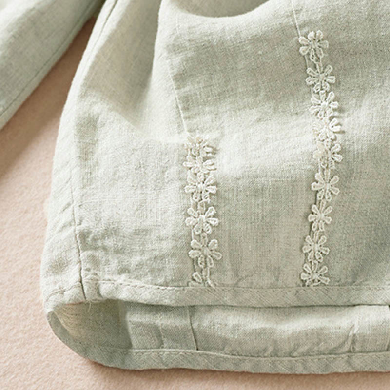 Buddha Stones Summer Small Flower Embroidery  Harem Pants With Pockets