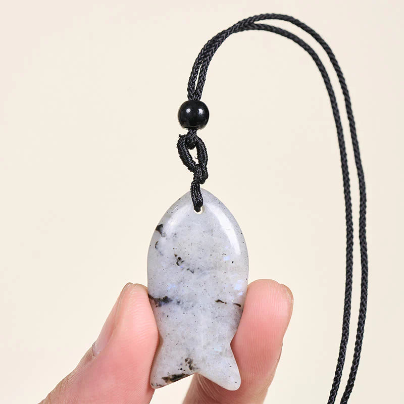 Buddha Stones Koi Fish Pink Crystal Indian Agate Amethyst Topaz Red Jasper Success Warmth Necklace Pendant