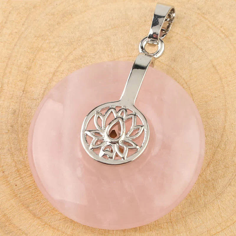 Buddha Stones Various Crystal Amethyst Pink Crystal Lotus Healing Necklace Pendant