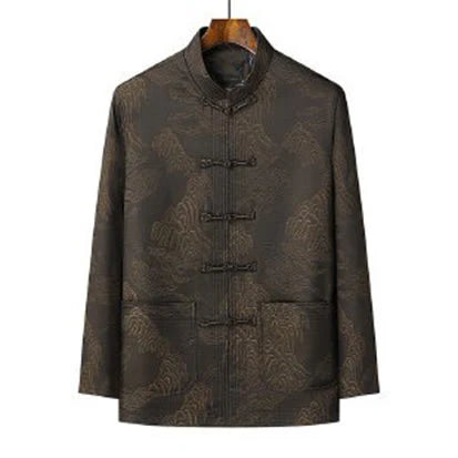 Buddha Stones 2Pcs Commute Tang Suit Frog-Button Men's Long Sleeve Shirt Pants Cotton Clothing Set