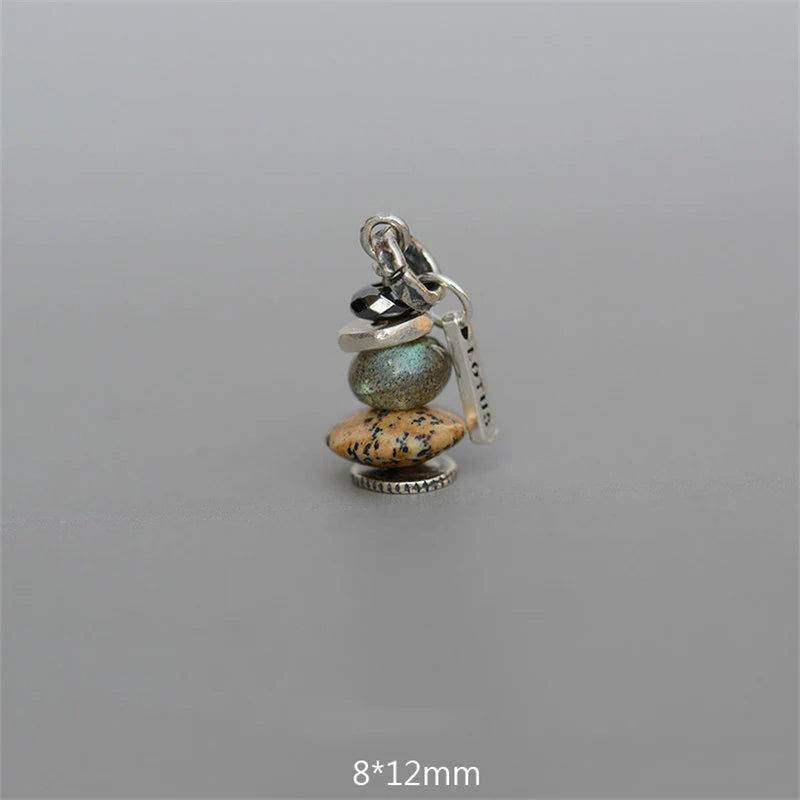 Buddha Stones Zen Cairn Labradorite Various Crystals Calm Pendant Necklace