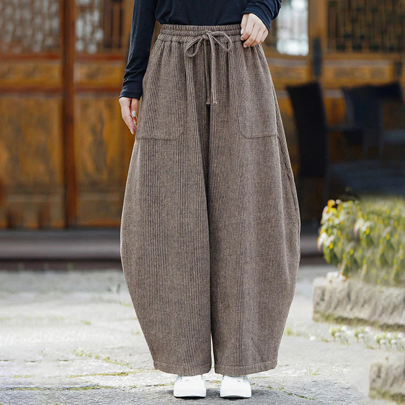Buddha Stones Winter Men's Pure Color Drawstring Design Cotton High Waist Pants With Pockets