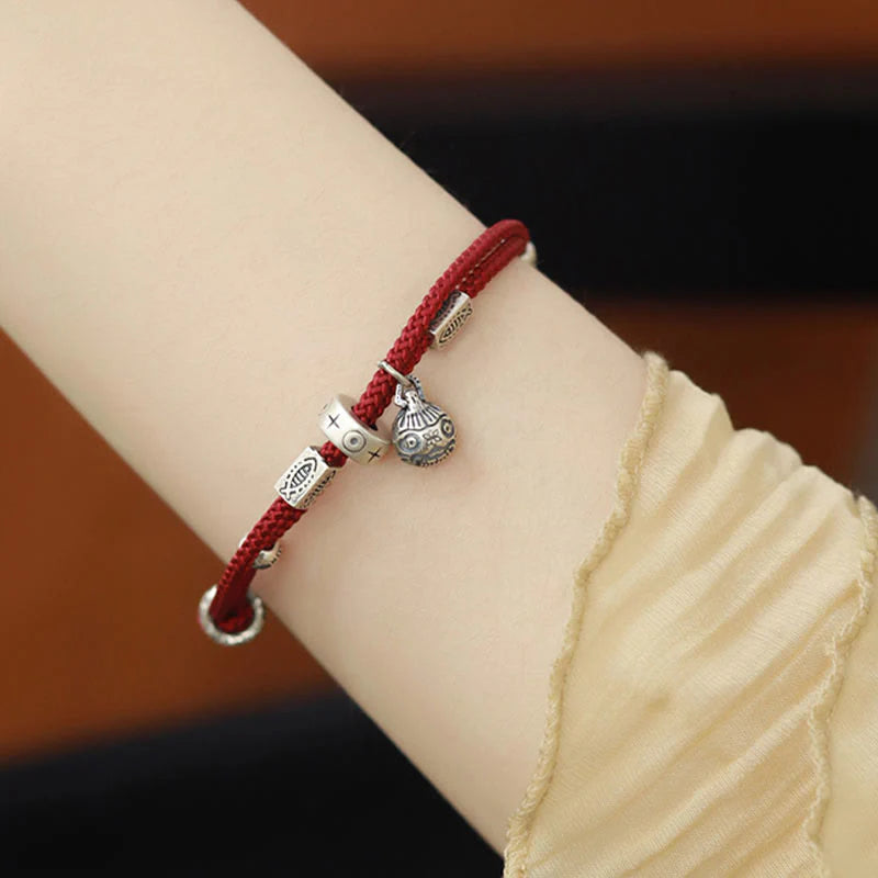 Buddha Stones 925 Sterling Silver Gold Swallowing Beast Koi Fish Wealth Handcrafted Braided Bracelet