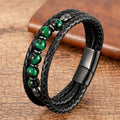 Buddha Stones Tiger Eye Lava Rock Hematite Black Onyx Bead Positive Leather Bracelet