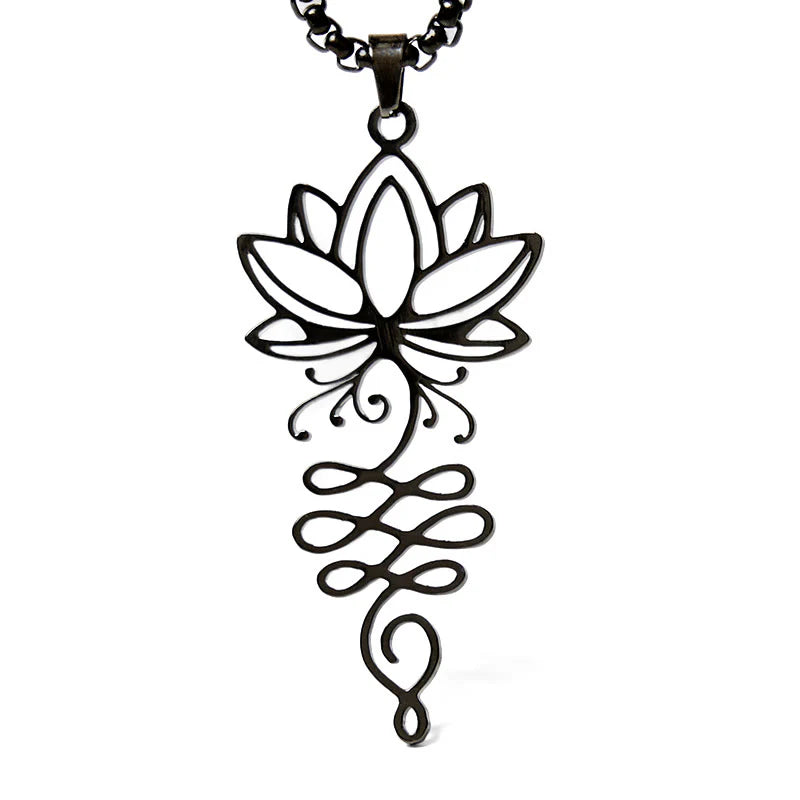 Buddha Stones Lotus Vines Design Chakra Symbol Stainless Steel Enlightenment Necklace Pendant