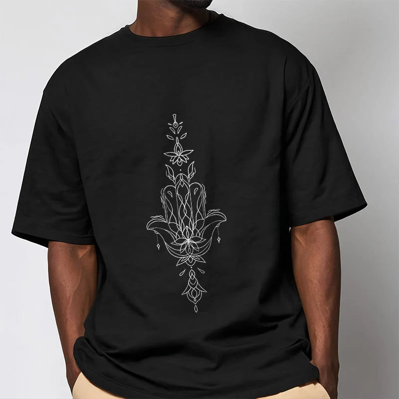 Buddha Stones Hamsa Hand Lotus Flower Pattern Tee T-shirt