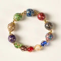 Buddha Stones Colorful Liuli Glass Sandalwood Gourd Bead Lacquer Craft Bracelet