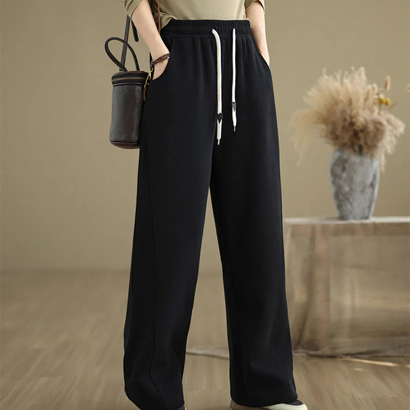 Buddha Stones Solid Color Drawstring Women's Wide Leg Pants With Pockets