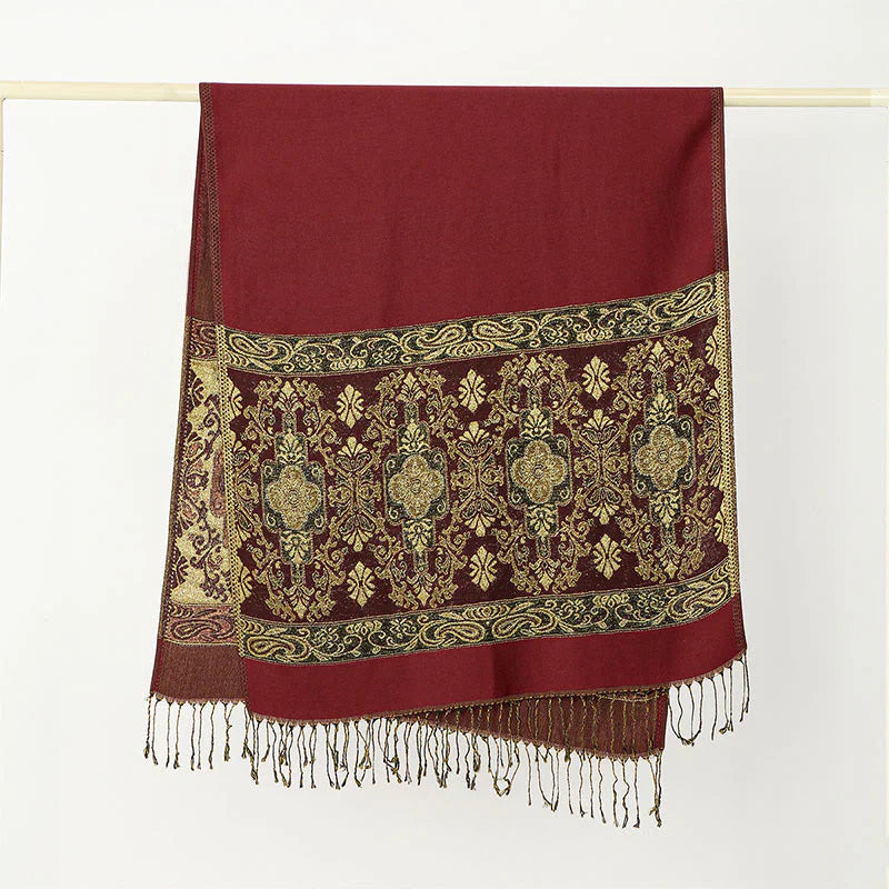 Buddha Stones Spring Golden Cashew Flower Geometric Pattern Tassel Cozy Scarf Shawl