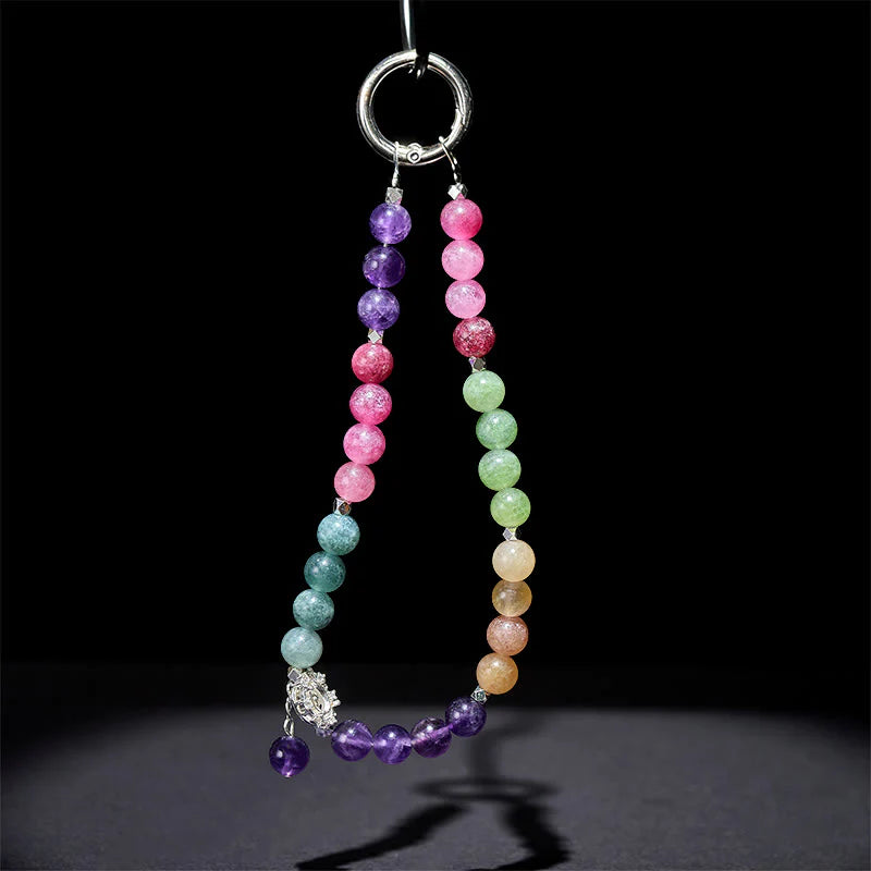 Buddha Stones 8mm Natural Amethyst Balance Beaded Key Chain Phone Hanging Decoration