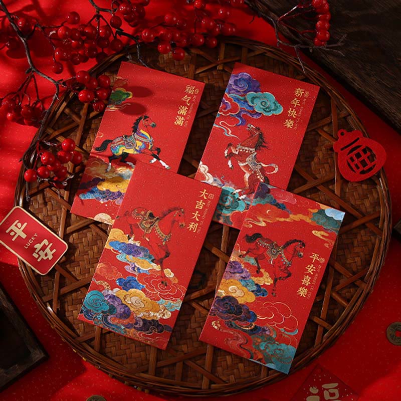 Buddha Stones Year Of The Horse 2026 New Year Blessings 6pcs Chinese Red Envelope