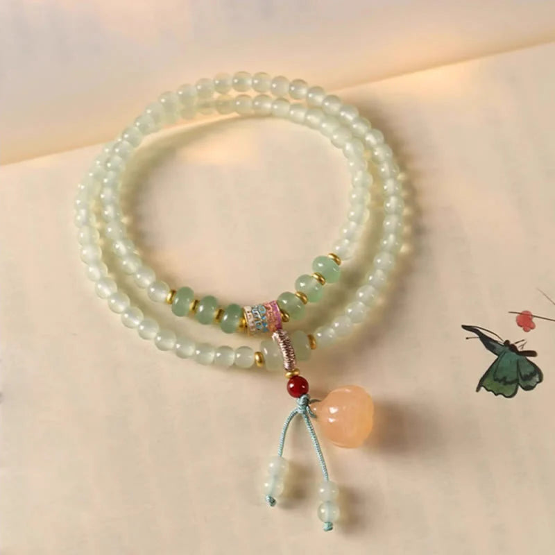 Buddha Stones Multiple Circles Natural Aventurine Glass Lotus Pods Lucky Bamboo Positivity Bracelet