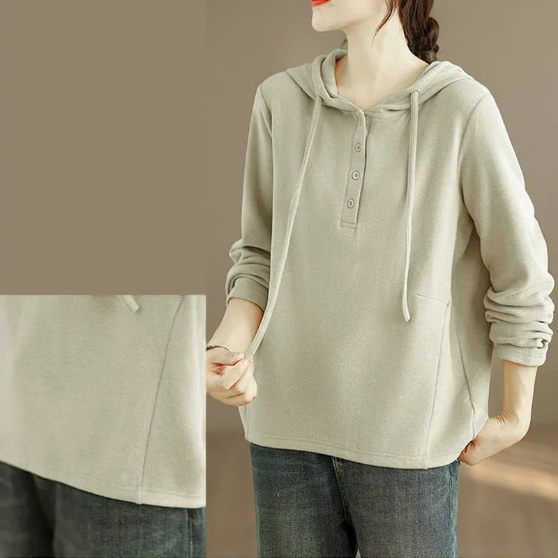 Buddha Stones Winter Solid Color Cotton Long Sleeve Women's Hoodie Has Hood