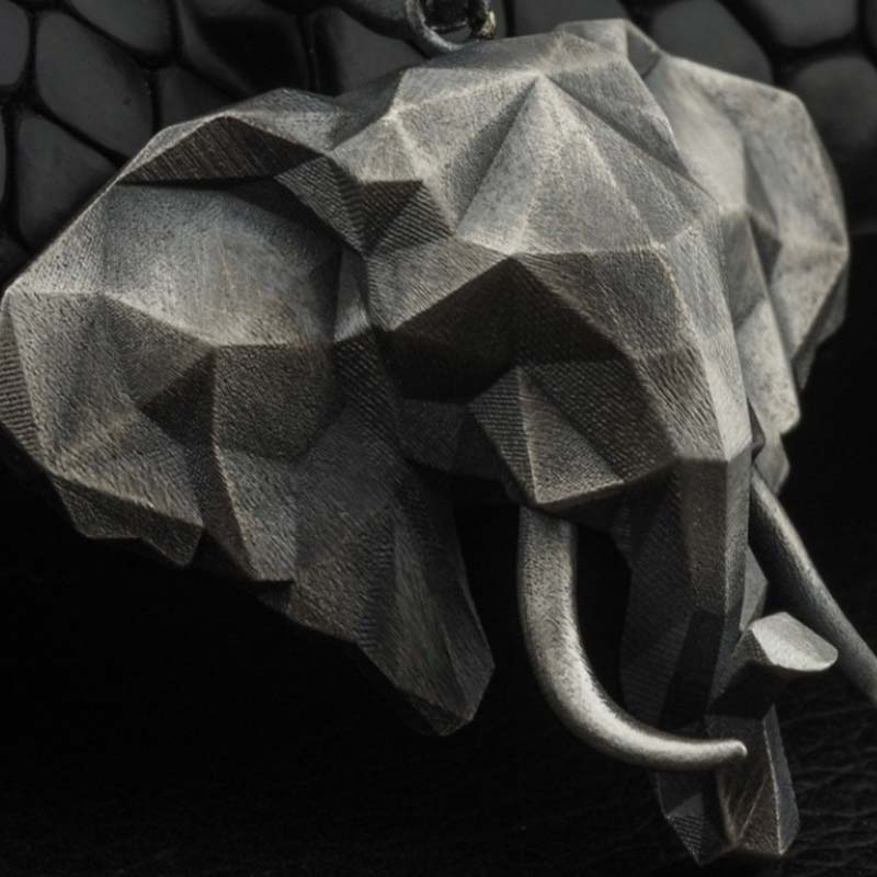 Buddha Stones Elephant Pewter Titanium Steel Strength Necklace Pendant