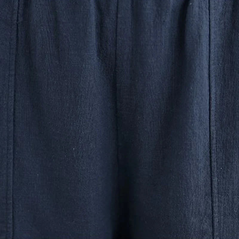 Buddha Stones Solid Color Cotton Linen Women's Straight Leg Pants With Pockets