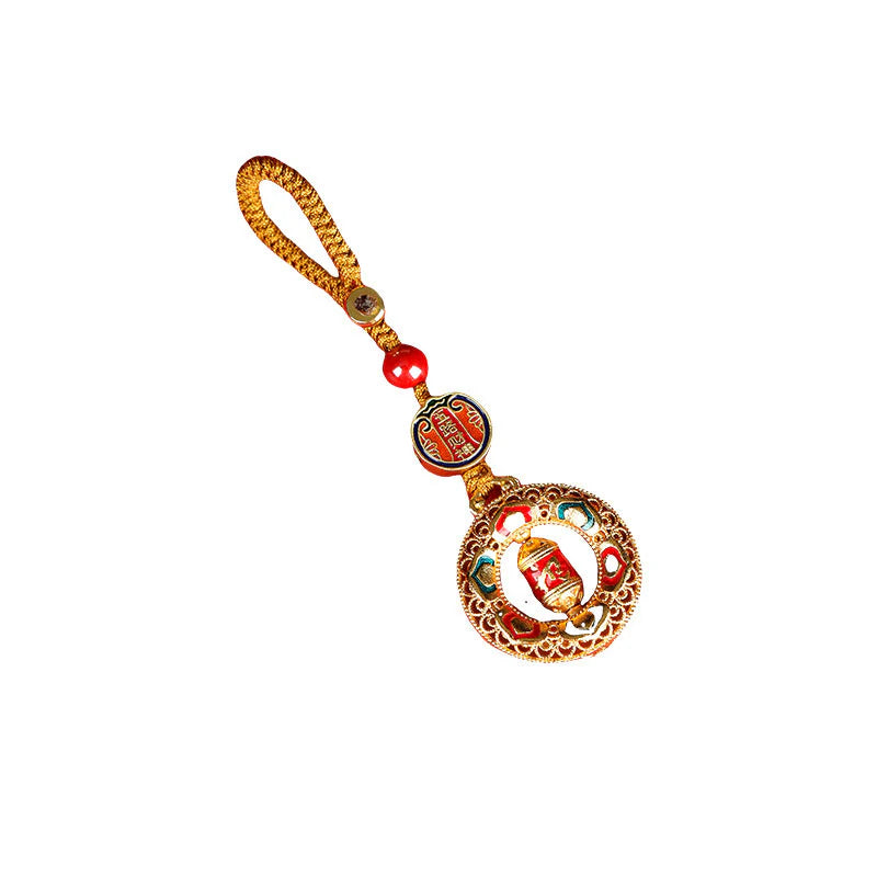 Buddha Stones Copper Prayer Wheel Five Directions Gods Of Wealth Balance Rotatable Key Chain