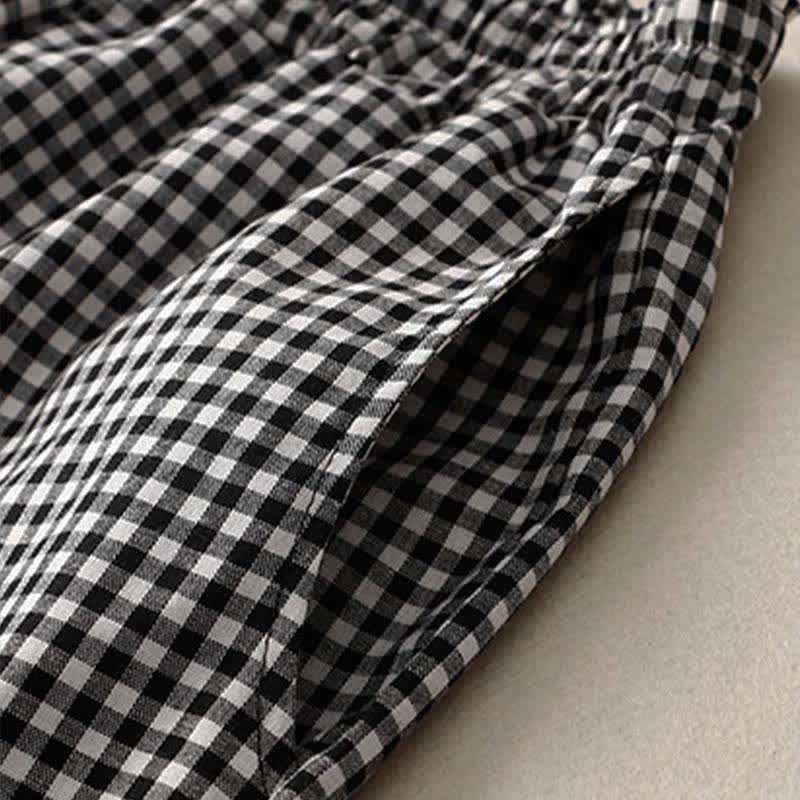 Buddha Stones Summer Plaid Elastic Waist Cropped Women's Tapered Pants With Pockets
