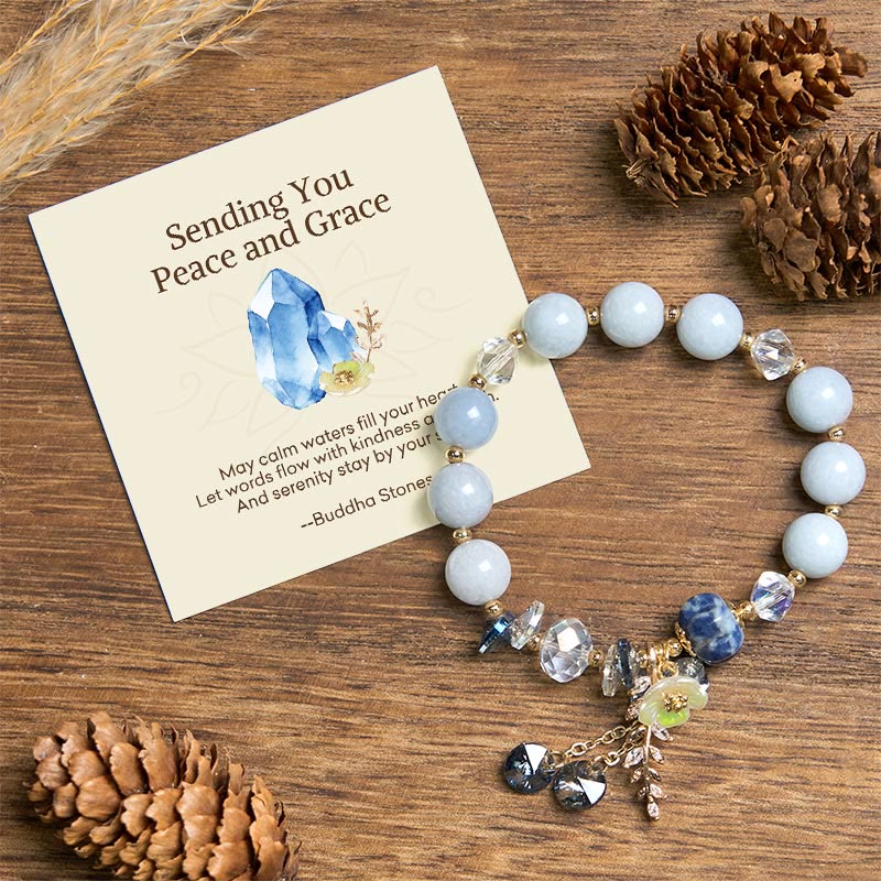 Buddha Stones Sending You Peace and Grace Blue Crystal Flower Bracelet Includes Gift Message Card