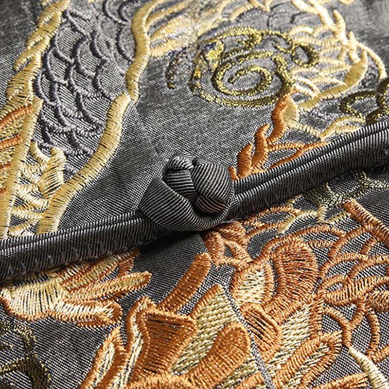 Buddha Stones Spring Fall Dragon Embroidery Frog-Button Long Sleeve Men's Jacket