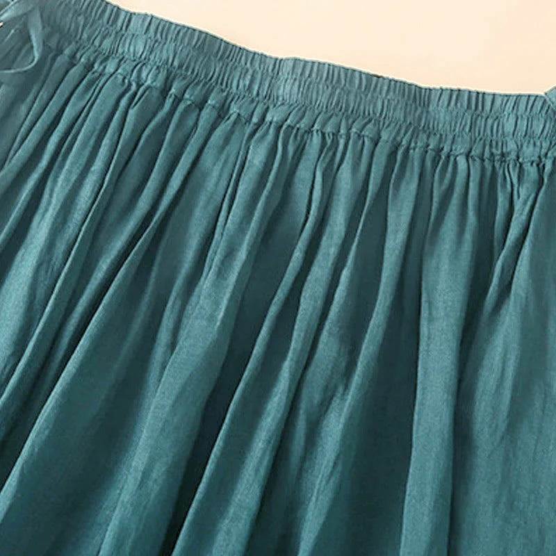 Buddha Stones Plain Lace Up Elastic Waist Women's Skirt With Pockets