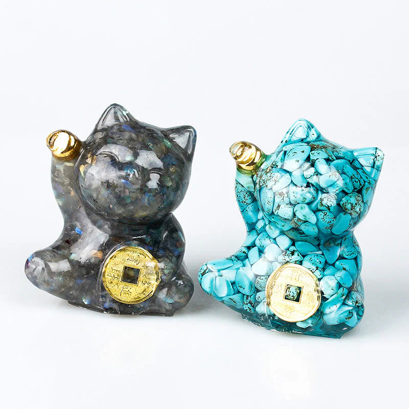Buddha Stones Lucky Cat Copper Coin Turquoise Labradorite Pink Crystal Amethyst Strength Home Decoration