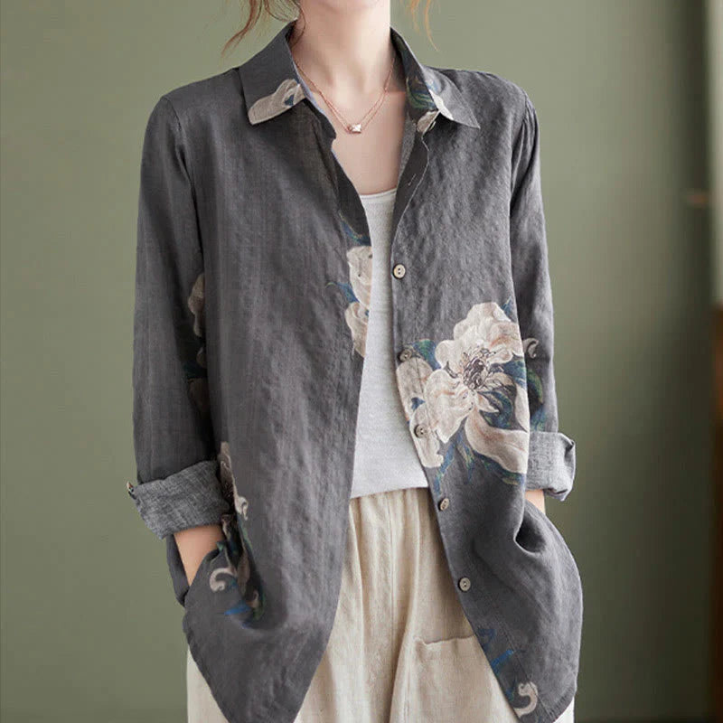 Buddha Stones Literary Artistic Flower Print Cotton Clothing